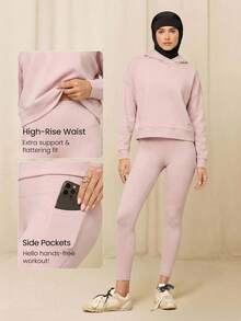 GLOWMODE 24英寸 FeatherFit™ 红色高腰侧袋紧身裤，适合健身和秋冬季穿着 - 淺粉色 - 查看 3