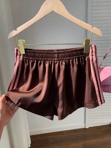 Comfortcana Quần short nữ kẻ sọc phối màu, kiểu dáng thường ngày, thích hợp cho mùa hè. - màu nâu - Xem 3