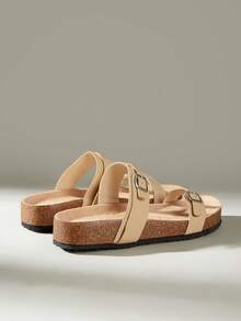 Solecia 女士时尚厚底拖鞋，适合春夏季节、假期、春假、复活节、圣诞节等各种场合穿着。 - 杏色 - 查看 4