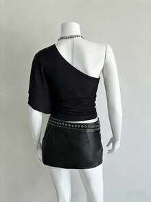 EgrlEra Summer Fashionable Sexy Asymmetric-Shoulder Sleeveless Top - Black - View 2