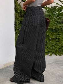 DAZY Jeans de pierna de barril de talle bajo con rayas para mujer, pantalones vaqueros de estilo casual de calle lavados - Negro - Ver 6