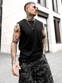 Artur Kramer Men's Sleeveless Tank Top With Slogan Print Letter Plain Black Workout - Black - View 4