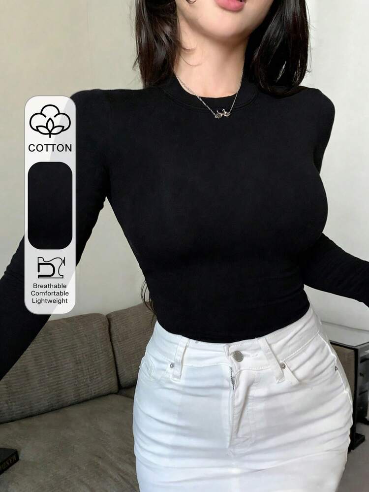 Women's Summer Mandarin Collar Long Sleeve Fitted Wrap Sexy Casual Versatile Undershirt