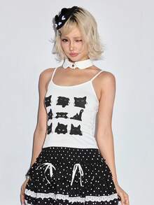 ROMWE Kawaii Cat Print Camisole For Women - White - View 4