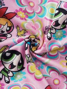 THE POWERPUFF GIRLS X SHEIN Conjunto de camiseta y pantalón corto de niña preadolescente con estampado de dibujos animados - Rosa - Ver 7