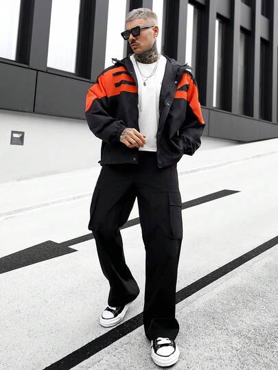 Artur Kramer Men's Long Sleeve Autumn Fashionable Color Block Hooded Jacket