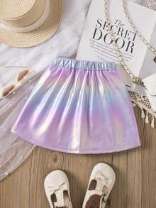 SHEIN Jupe mi-longue élégante et multicolore pour filles, avec une taille élastique ajustée. Convient pour le port quotidien, les fêtes et les occasions formelles. S'assortit parfaitement avec des hauts et des manteaux pour un look raffiné et remarquable. - Multicolore - Voir 2