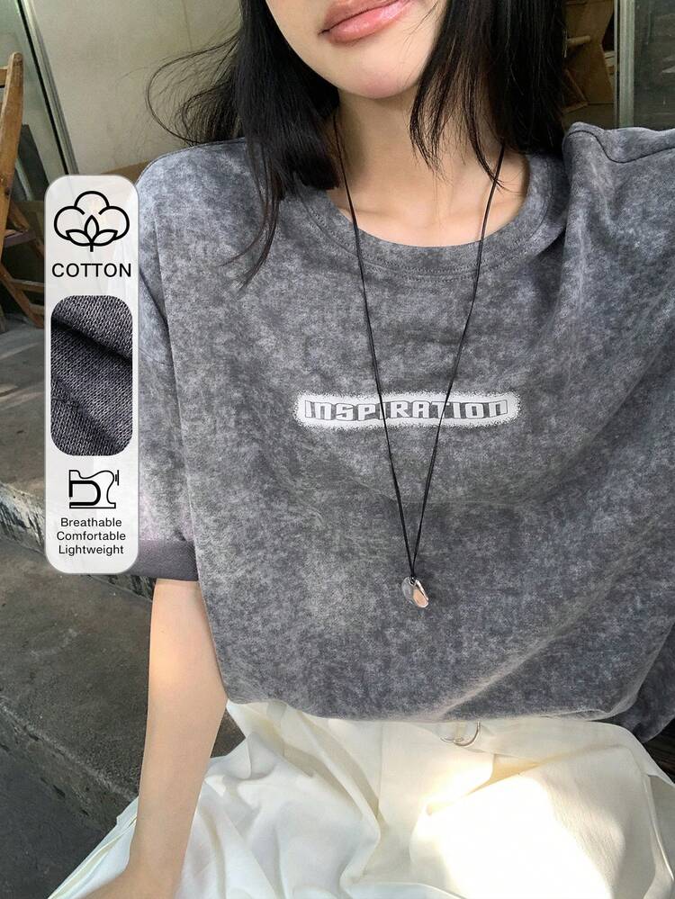 Women's Minimalist Printed Round Neck Short Sleeve T-Shirt