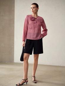 MOTF PREMIUM Áo sơ mi nữ dáng rộng bằng vải chiffon với họa tiết hoa 3D, thanh lịch và thoải mái, thích hợp cho mùa hè. - Màu tím - Xem 5