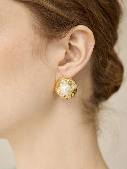 MOTF PREMIUM 铜合金仿珍珠耳环，镀18K金耳钉，高贵气质，时尚复古欧美风格