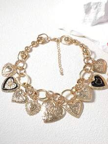 Lumivelle 1pc Retro High Quality Chain Link Heart Pendant Casual Necklace For Women - Love Pendant - View 5