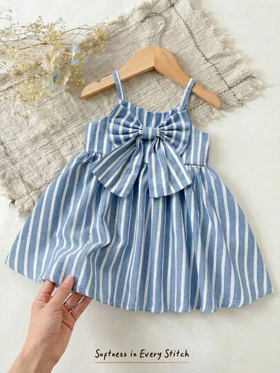 Cozy Pixies Baby Girl Decorative Big Bow Strap Waist Dress, Versatile & Comfortable