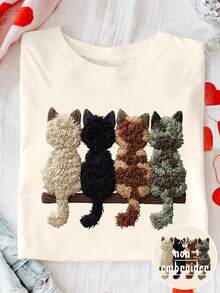 EMERY ROSE Cure Is Cat Back Print Casual Plus Size T 恤 - 米色 - 查看 3