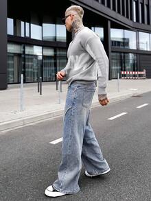 Artur Kramer 男士休闲字母图案圆领长袖针织毛衣，秋冬 - 灰色 - 查看 4