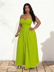 Veslaya 2026 Robe maxi verte élégante à bretelles spaghetti et taille A-line pour femmes grandes tailles, festival de musique printemps et été, Pâques, western, nomade, anniversaire, remise de diplômes, école, étudiant, décontracté, vacances, croisière, plage, bronzage, streetwear, invité de mariage, trajet, brunch, aéroport, fête, événement, gala élégant, bal, loisirs - Vert - Voir 7