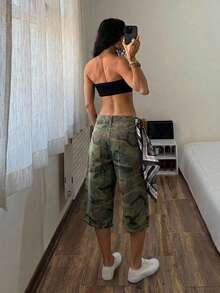 StreetHx Y2K Casual Street Style Camouflage Low-Waist 7/8 Jeans - Medium Wash - View 3