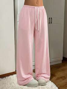 CovetEZ 女士轻薄粉色系带宽松休闲运动裤，适合夏季、日常休闲穿着、毕业季、返校季、毕业典礼、女教师服装 - 淺粉色 - 查看 3