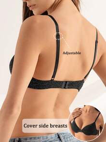 DesireSculpt Sexy Silver Wire Gather & Lift Women's Bra - Black - View 2