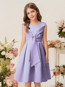 Girls Princess Dress, Elegant Backless Dress, Children Birthday Party Dress, Flower Girl Wedding Gown, Bowknot Dress - Purple - View 7