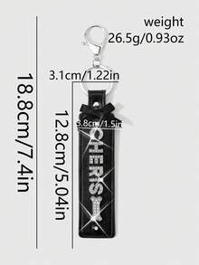 ROMWE 1款全新韩版甜美酷炫时尚精致暗黑哥特风黑/粉色皮革织带蝴蝶结亮银色水钻字母爱心骨头DIY钥匙扣配饰包包挂件，颜色随机，适合情侣、姐妹、女友、女孩和女士日常佩戴、节日礼物 - 彩色 - 查看 14