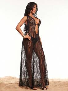 Radiana Đầm maxi ren xuyên thấu màu đen ôm sát, thanh lịch, lãng mạn, gợi cảm dành cho nữ, đầm xòe bồng bềnh, đầm lưới xuyên thấu màu đen, đầm ren, đầm cổ khoét sâu, đầm hở lưng gợi cảm, đầm che bikini đi biển, đầm đi nghỉ mát, đầm hẹn hò, đầm đi biển, thích hợp cho kỳ nghỉ trên đảo, bờ biển, bãi biển, hẹn hò, buổi tối, tiệc tùng, tiệc cocktail, hộp đêm, trang phục đi nghỉ mát. - màu đen - Xem 5