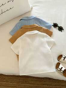 Bộ 3 món áo polo tay ngắn và áo sơ mi kiểu dáng thường ngày đa năng cho bé trai mùa xuân/hè, thích hợp cho kỳ nghỉ. - Nhiều màu - Xem 2