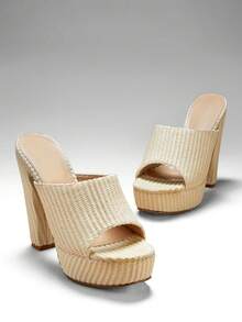 SHUZIA Round Peep Toe Ultra High Platform Heels Summer Shoes Spring Shoes Spring Break Easter Prom Heels Wedding Shoes For Christmas Valentine's Day - Beige - View 6