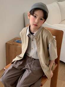 DAZY Tween Boy's Casual Solid Color Sleeveless Jacket, Summer Spring - Khaki - View 8