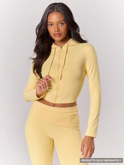 Musera Sport Super Snached Hooded Zip BBL Cropped Jacket Only Sport Active Workout Gym Pilates Fitness Daily Casual Banana Pudding