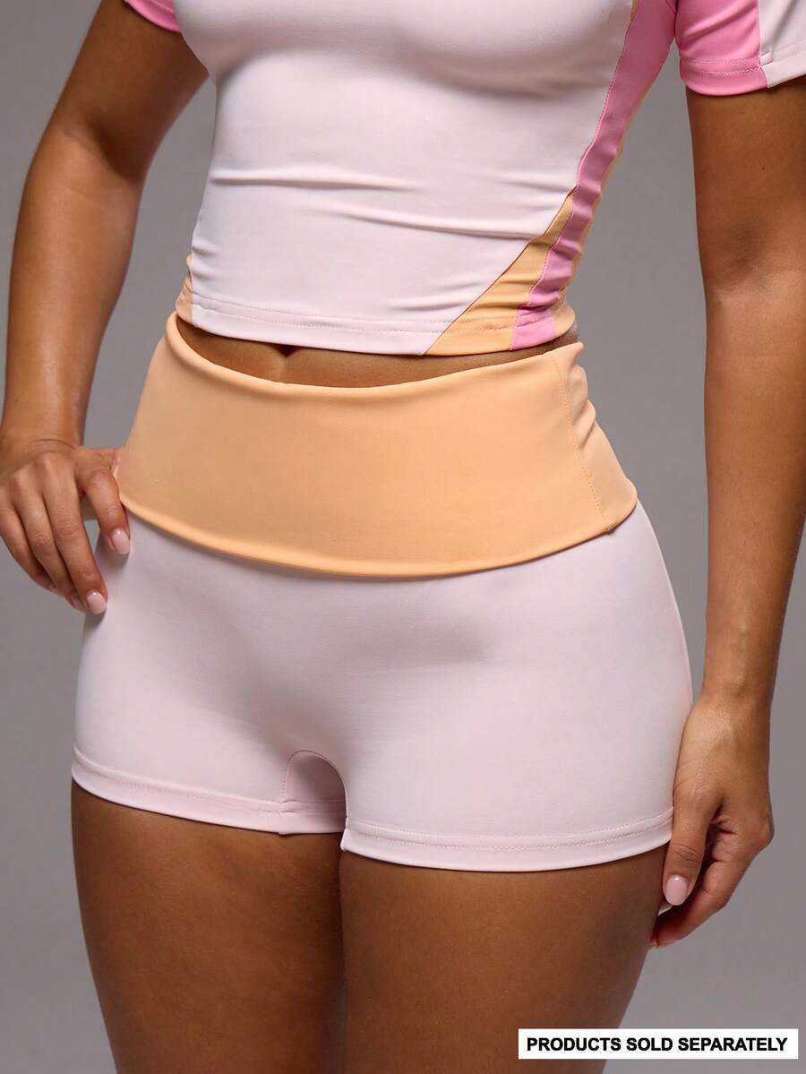 Musera Sport 撞色腰带迷你热裤,仅限运动健身健身房普拉提日常休闲运动穿着,适合女生穿着,适合运动出汗。 - 粉色 - 查看 1