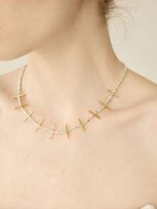 MOTF PREMIUM Dây chuyền mạ vàng 18K hai tông màu bạc ánh kim, đính hạt lấp lánh, có thể cá nhân hóa. - Nhiều màu - Xem 5