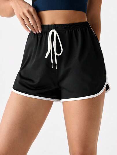 2pcs Women Casual Sports Contrast Binding Lounge Bottom Sleep Shorts Set