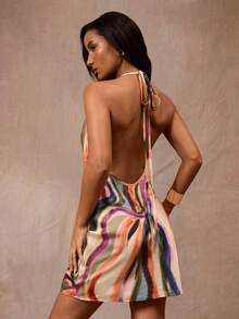 Opulessa Đầm mini ôm sát cơ thể, cổ yếm, hở lưng, in họa tiết, thích hợp cho kỳ nghỉ xuân/hè của phụ nữ. - Nhiều màu - Xem 5