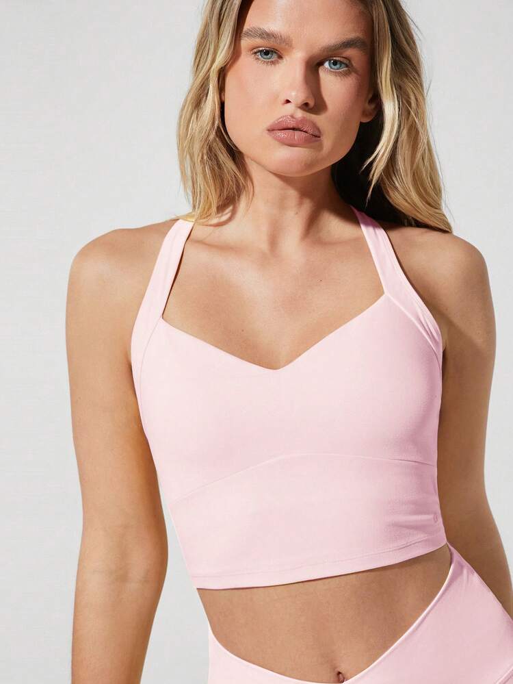 FeatherFit™ See You Around Halter Backless Sports Bra Light Support Low Impact Yoga Pilates