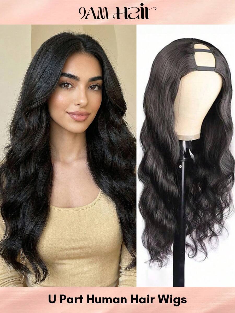 U Part Human Hair Wig Body Wave U Part Wig Human Hair For Black Women Glueless Wigs Human Hair Clip Upgrade Natural Hair Wig Beginner Friendly Middle Part - Natural Black - View 1