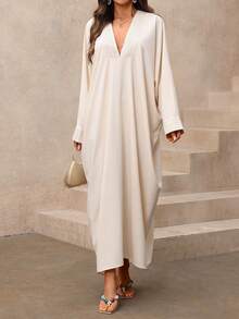 SHEIN Holidaya Women's Loose Casual Patchwork Lace Trim Dress, Suitable For Beach, Vacation, Cover-Up - Apricot - View 6