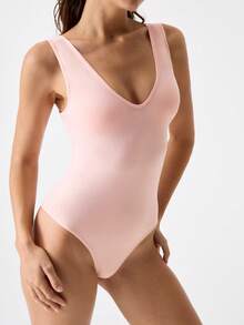 Loungeista 女士休闲无袖连体裤，白色高弹双层面料，简约设计，适合所有季节 - 粉色 - 查看 8