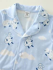 2pcs/Set Baby Boy/Girl Cute Cartoon Print Knit Casual Short Sleeve Pajama Set, Summer - Multicolor - View 4