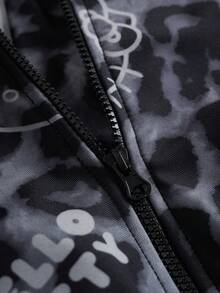 HELLO KITTY AND FRIENDS | SHEIN 豹纹猫咪印花拉链连体泳衣，夏季海滩度假 - 黑色 - 查看 11