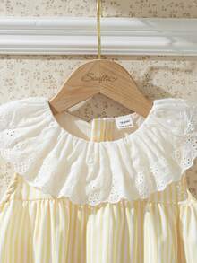 Souflis Souflis 法式新款浅黄色女童夏季条纹连衣裙，配精致蕾丝领，适合外出、上学及其他场合。 - 黃色 - 查看 6