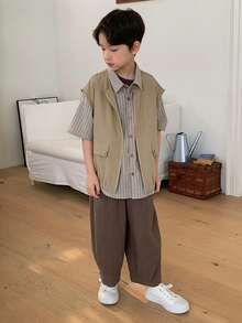 DAZY Tween Boy's Casual Solid Color Sleeveless Jacket, Summer Spring - Khaki - View 1