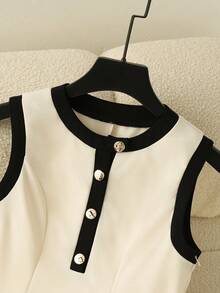 GlowEve Women's Round Neck Button Casual Date Party Mini Dress - Apricot - View 5