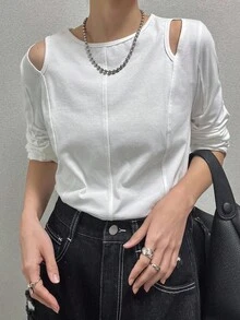 FRIFUL 女士分肩T恤，夏季款 - 白色 - 查看 8