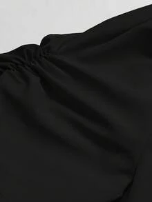 SHEIN Franclia 女士优雅纯色花瓣袖连衣裙，夏季 - 黑色 - 查看 4