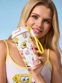 SpongeBob SquarePants | SHEIN 500毫升/16盎司真空隔热不锈钢杯，配1个防漏盖，适用于冷热饮，适用于大多数车载杯架 - 白色 - 查看 9