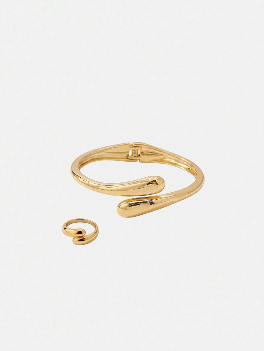 Lumivelle 2pcs Teardrop Shaped Bracelet And Open Ring Set