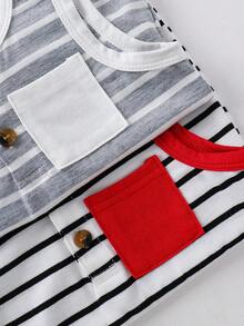 2pcs/Set Baby Boy/Girl Casual Striped Contrast Color Romper Set, Suitable For Spring & Summer - Multicolor - View 7