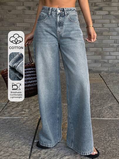 DAZY Jeans casuales de cintura baja, pierna recta y holgados para mujer