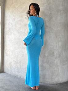 Aloruh Damen Frühling/Sommer Neue Einfarbig Blau Cover-Up, Super Lange Häkelkleid, Elegantes Sexy Transparentes Kleid, Damen Resort Tragen, Damen Strandkleid Damen Urlaubsoutfit Sets Heiße Kleider für Damen Damen Strandoutfits Urlaubsüberwürfe für Bademode - Blau - Übersicht 3