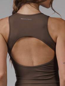 Musera Sport Top Ativo Contornado de Costas Abertas Apenas Coordenado Esportivo Treino Academia Pilates Fitness Casual Diário Banana Pudding - Marrom Claro - Visão 3